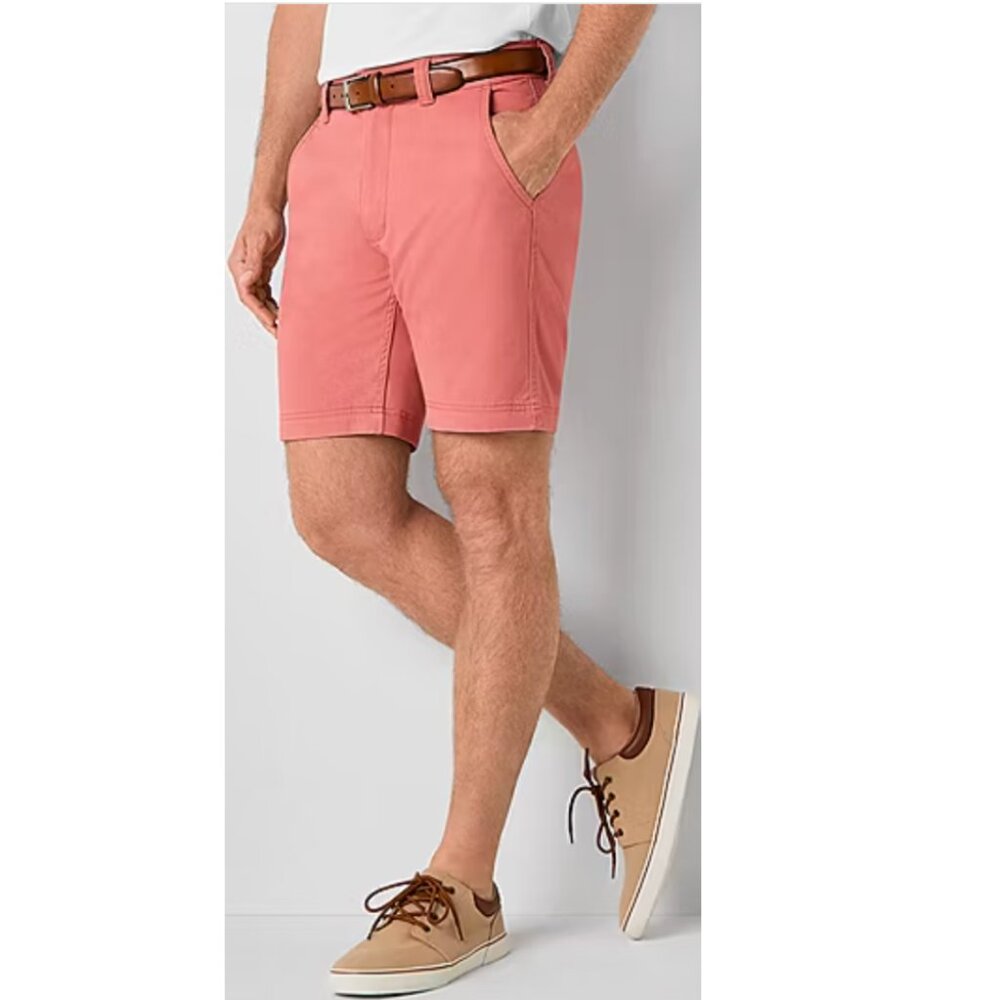 Men's Pink Summer Shorts Size 38 Breathable Linen Cotton Chino Stretch Mid Rise